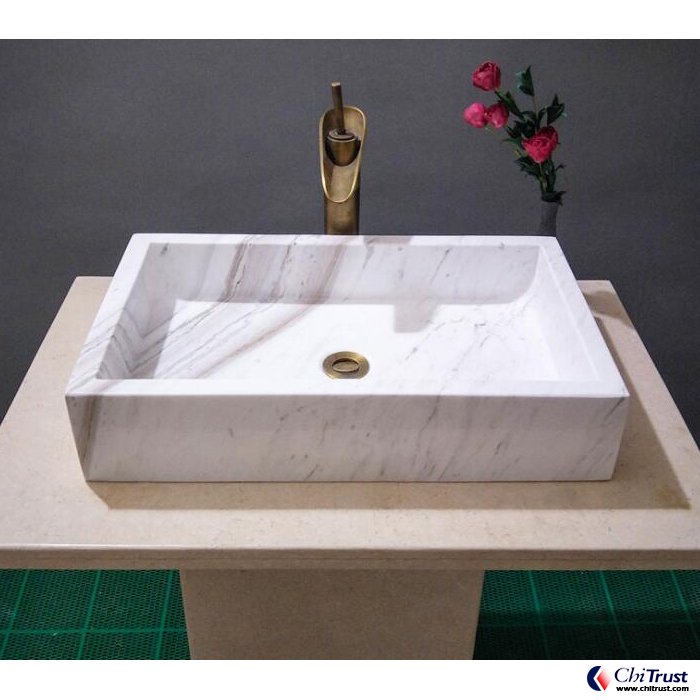 Volakas white marble stone washing basin